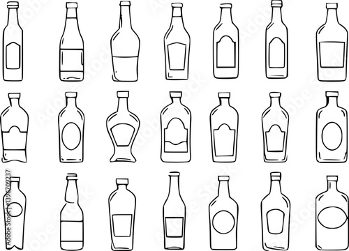 Set of bottle vector illustration with simple line design. Bottle icon, drinks icon
