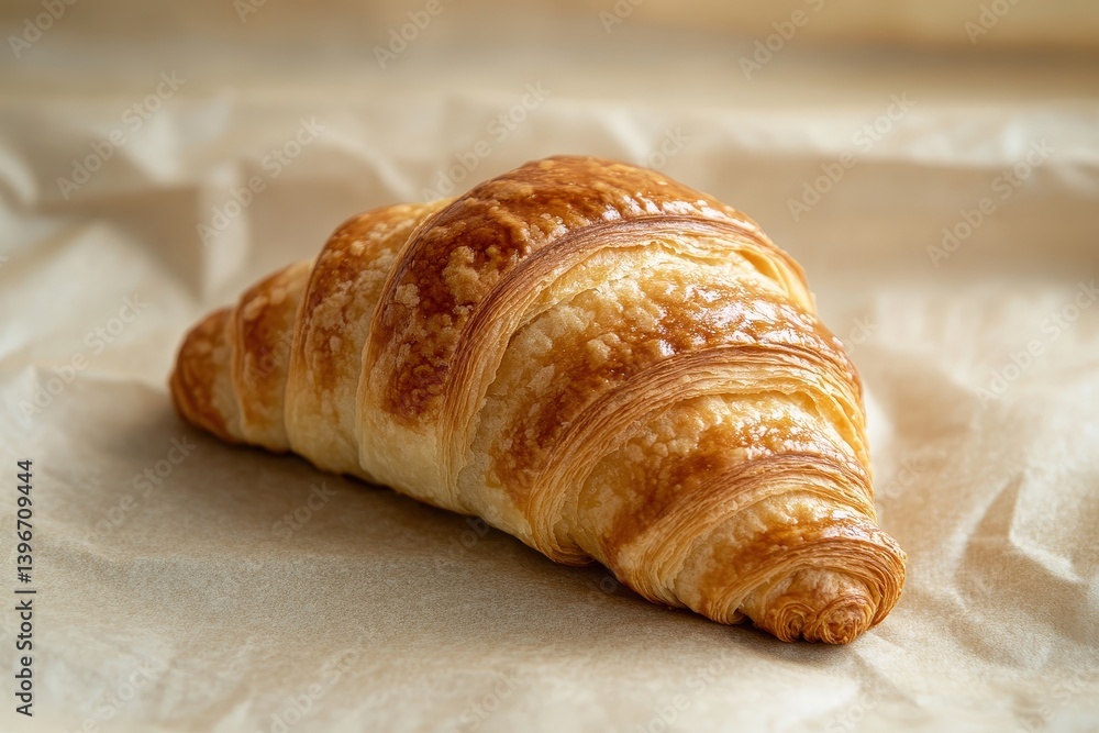 A Delicious Golden Brown Croissant Resting on Textured Parchment Paper A Delicious Golden Brown Croissant Resting on Textured Parchment Paper