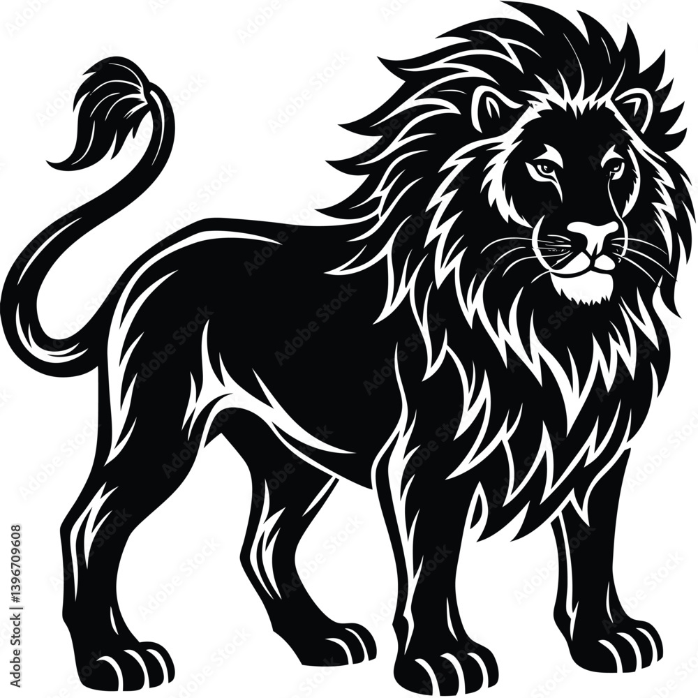 Obraz premium Wild lion head vector illustration, a black and white tribal art drawing