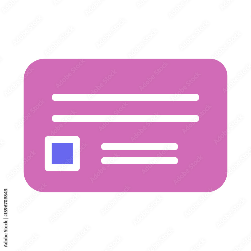 Minimalist lavender business card icon with a blue square design element Minimalist lavender business card icon with a blue square design element