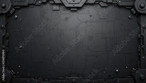 Futuristic black panel background with intricate details and a high-tech appearance.