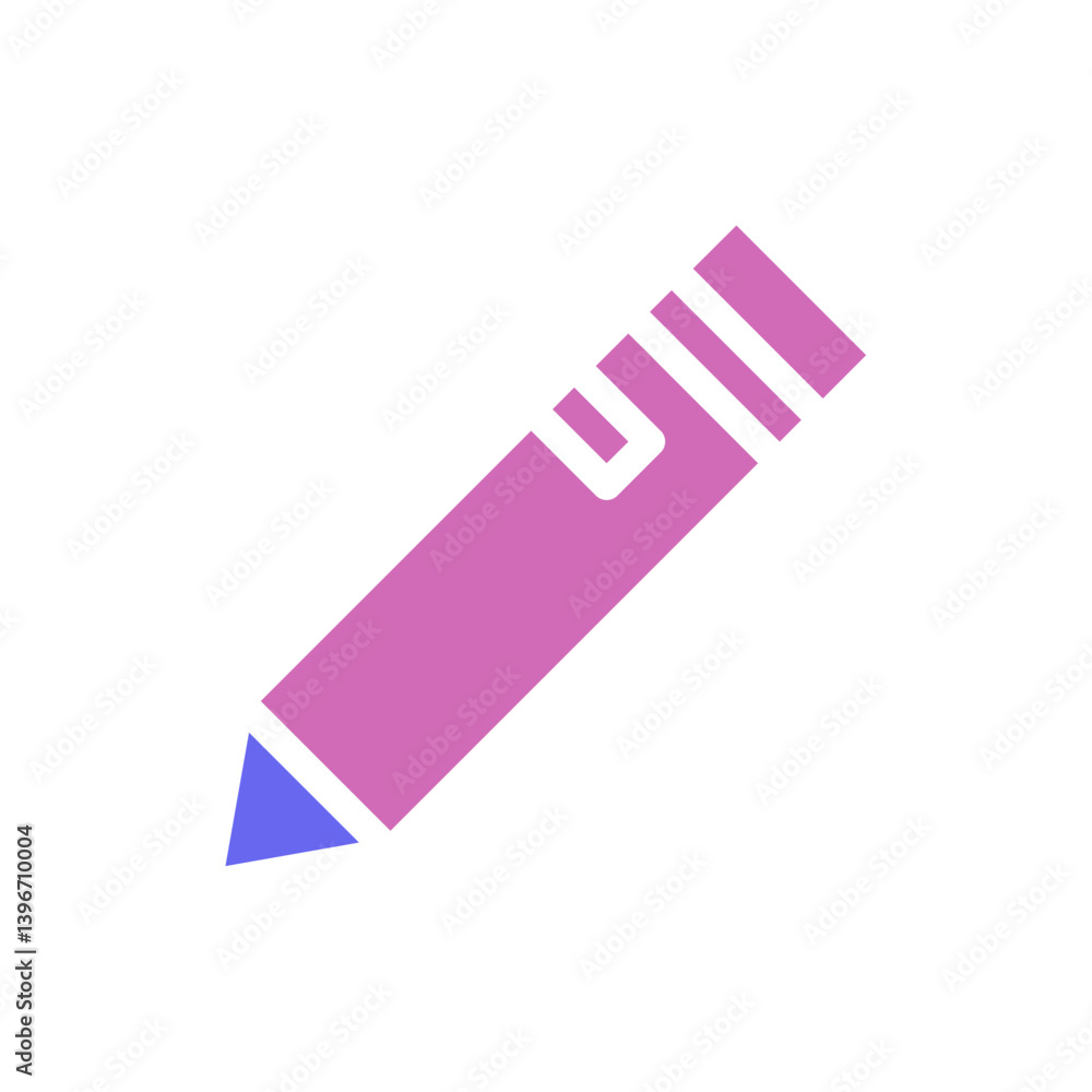 Stylized icon of a violet pencil with blue tip isolated on white background Stylized icon of a violet pencil with blue tip isolated on white background