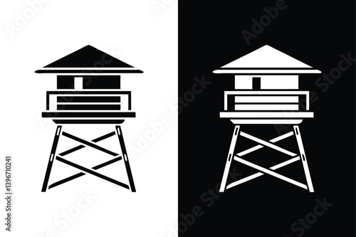 Lifeguard Tower Vector. Coastal Safety Design in Monochrome Style