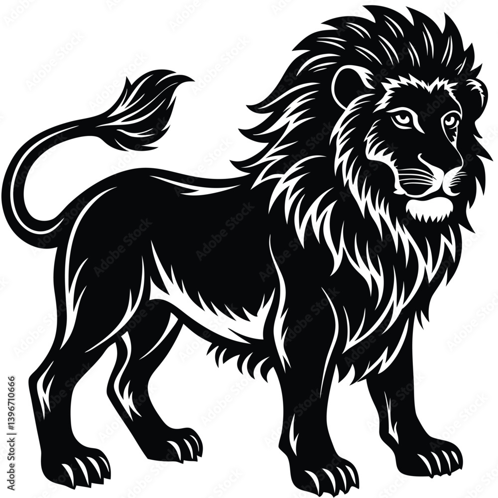 Obraz premium Wild lion head vector illustration, a black and white tribal art drawing