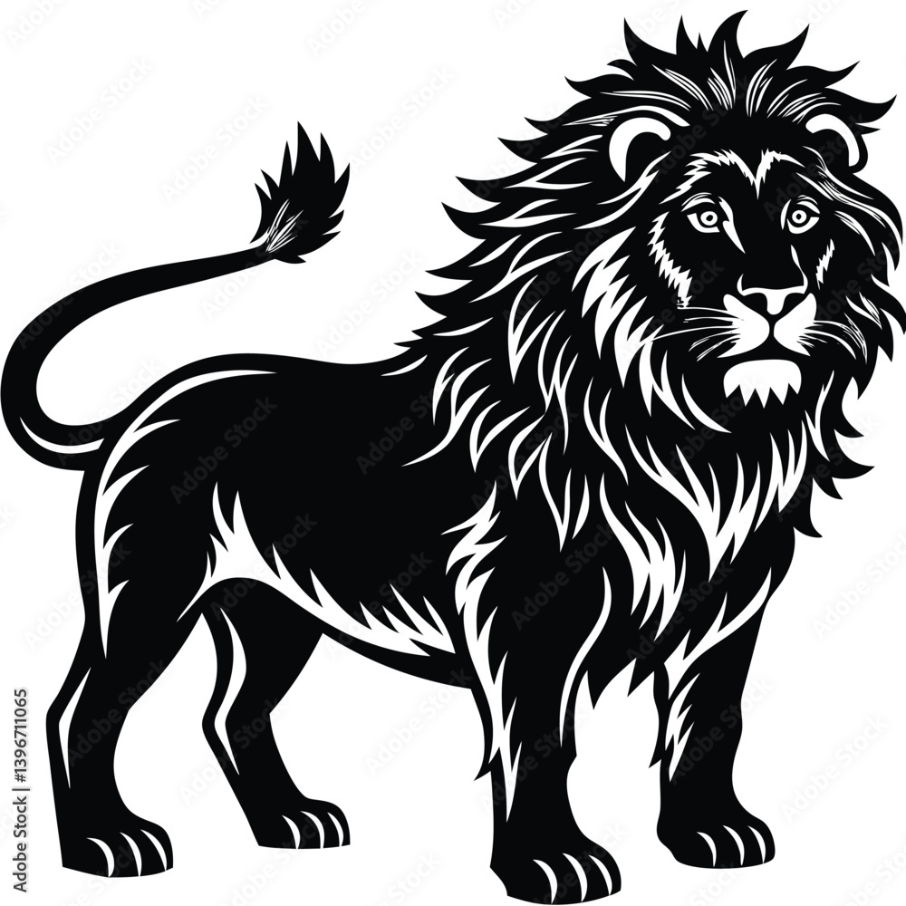 Obraz premium Wild lion head vector illustration, a black and white tribal art drawing