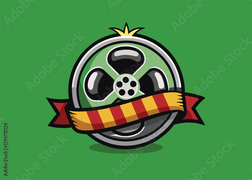 Movie Cinema Logo with Bomb Reel Icon for Creative Film Makers and Studios .Vector with Bomb In Isolated White Backgroud
