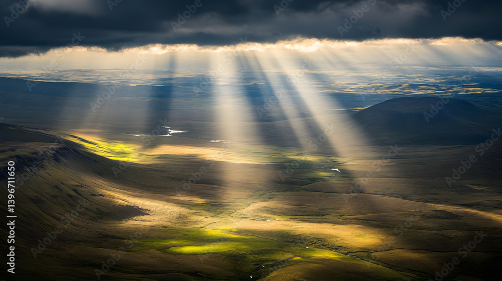 Sunbeams Illuminate Vast Mountain Valley Sunbeams Illuminate Vast Mountain Valley