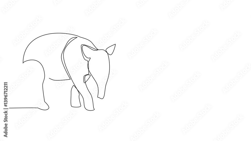 Animation of continuous one line drawing tapir pose. One of the animal that experiences illegal hunting due to human greed. Nose. World Tapir Day. Single line self drawing animated. Full length motion Animation of continuous one line drawing tapir pose. One of the animal that experiences illegal hunting due to human greed. Nose. World Tapir Day. Single line self drawing animated. Full length motion