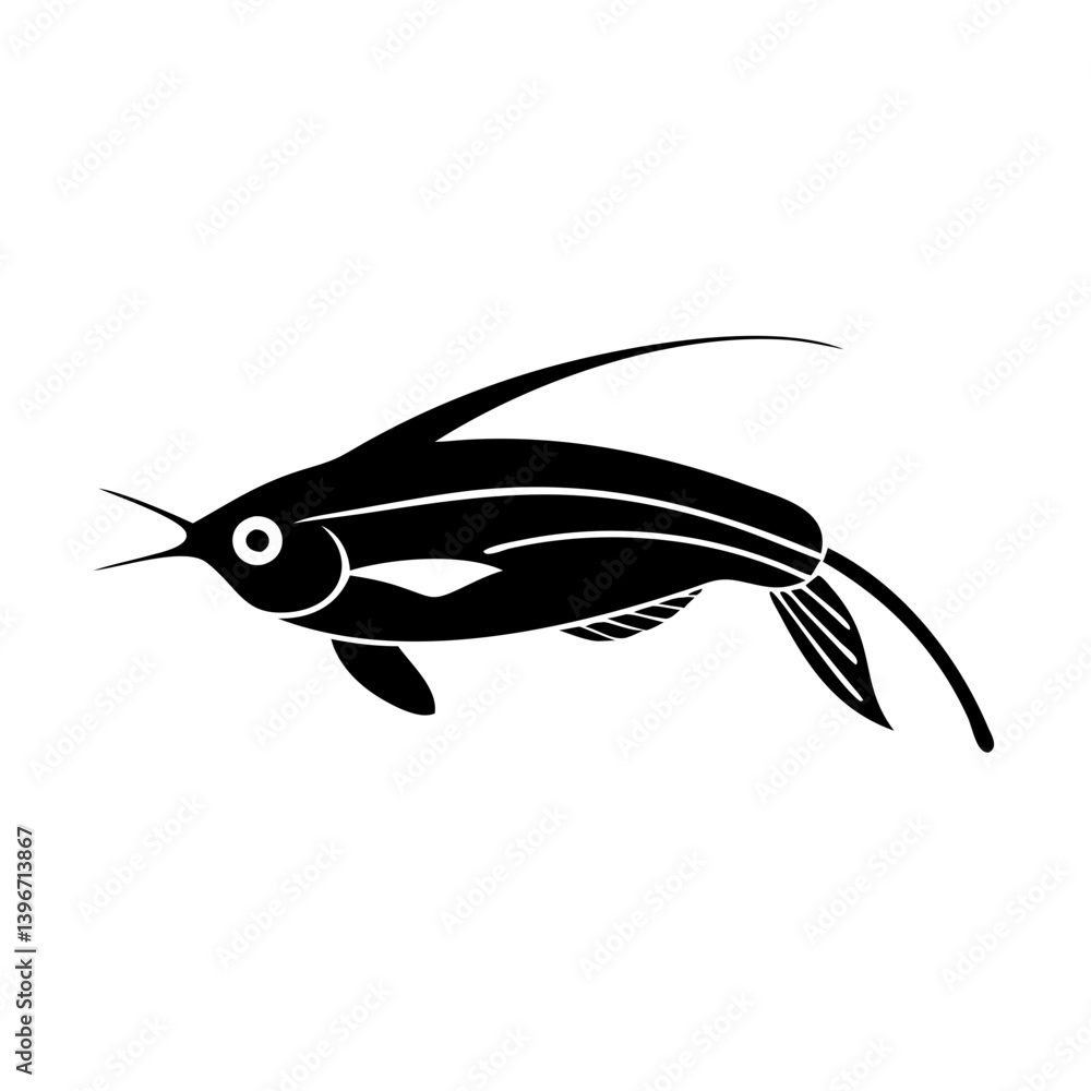 Obraz premium glass catfish icon, glass catfish silhouette vector illustration-simple silhouette illustration of glass catfish, perfect for glass catfish logos and icons