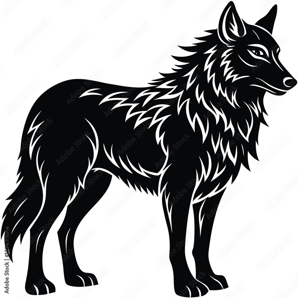 Wild wolf head vector illustration, a black and white canine animal drawing Wild wolf head vector illustration, a black and white canine animal drawing