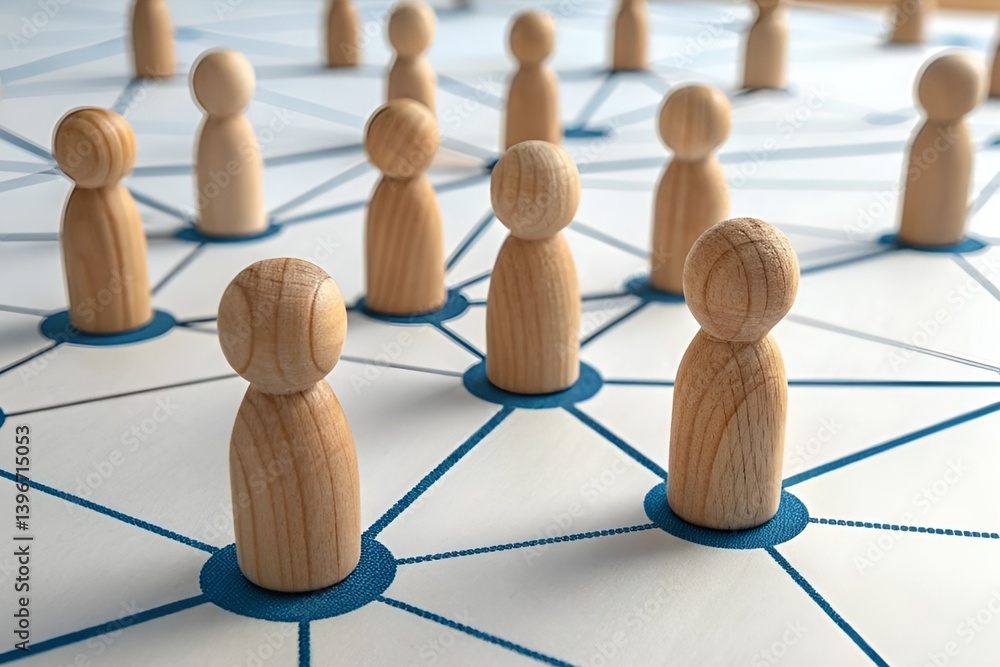 Obraz premium Wooden Figurines Network: Symbolizing Community Connections