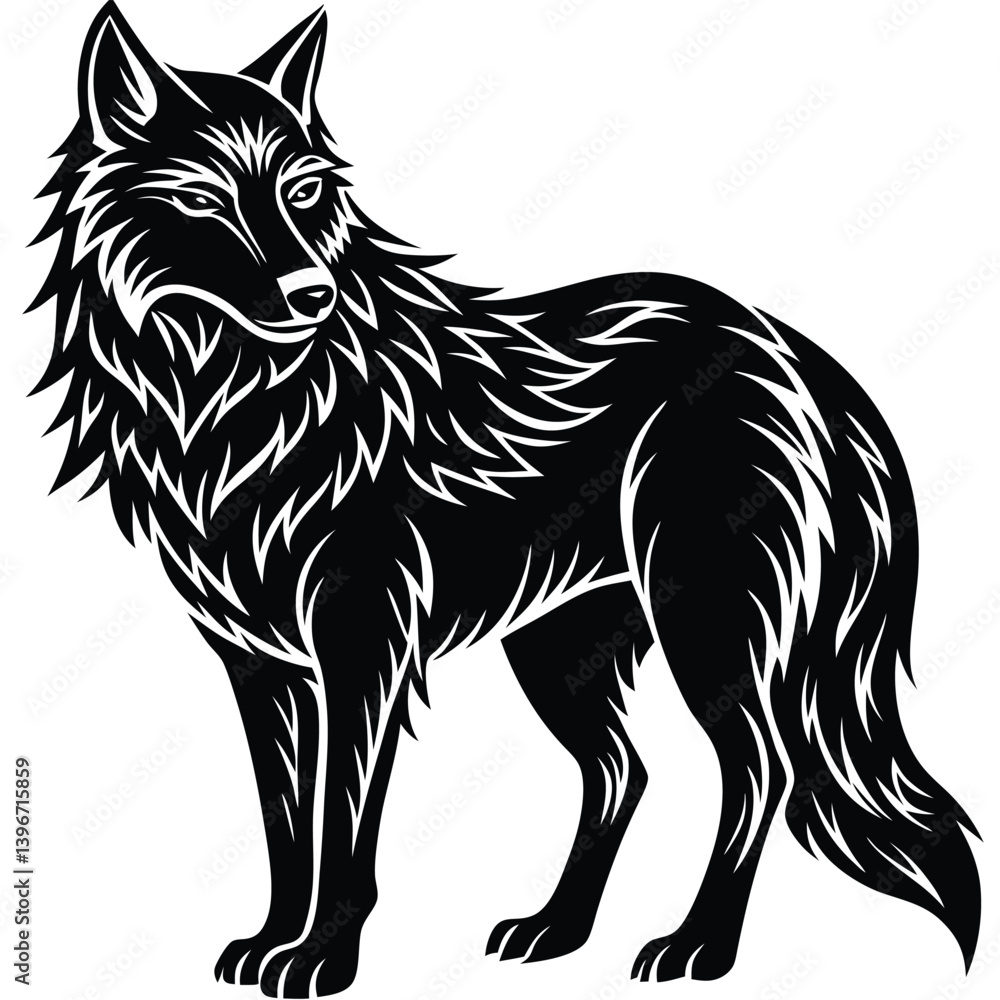 Obraz premium Wild wolf head vector illustration, a black and white canine animal drawing