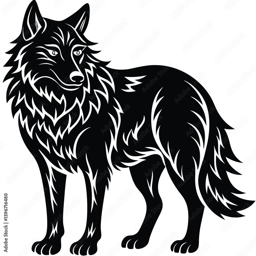 Wild wolf head vector illustration, a black and white canine animal drawing Wild wolf head vector illustration, a black and white canine animal drawing