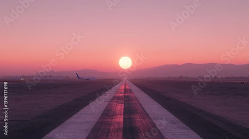 Empty Airport Runway at Dawn