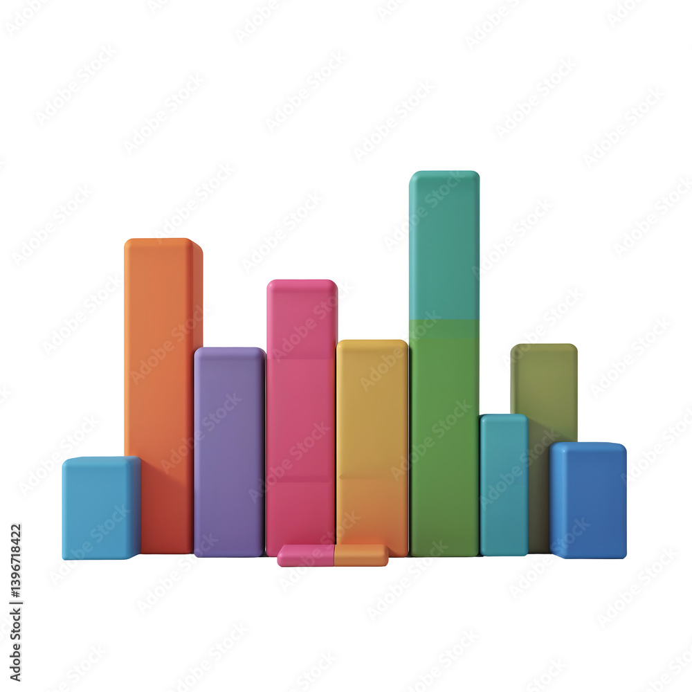 Colorful rising bar graph with modern design, representing statistical data trends with a vibrant color palette, transparent PNG Colorful rising bar graph with modern design, representing statistical data trends with a vibrant color palette, transparent PNG