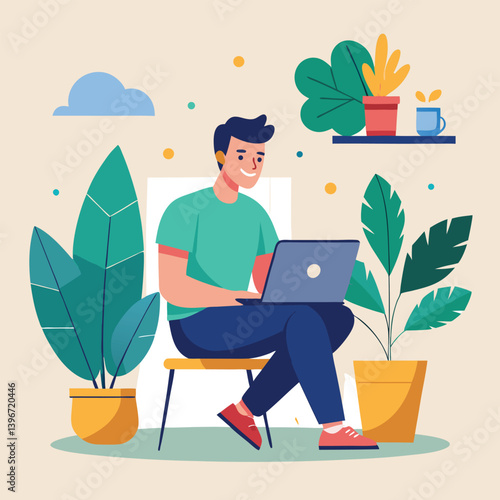 man working with her laptop vector
