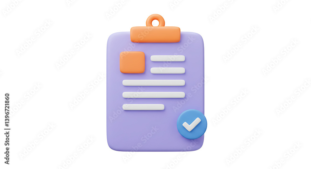 3D Illustration of Clipboard with Checklist and Checkmark for Task Management 3D Illustration of Clipboard with Checklist and Checkmark for Task Management