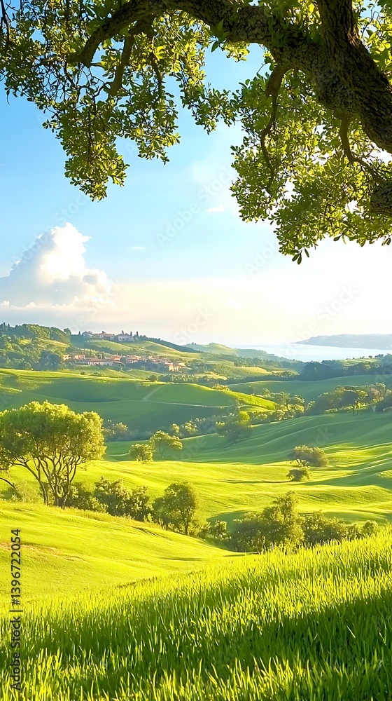 Fototapeta premium Sunny Tuscan hillside landscape.