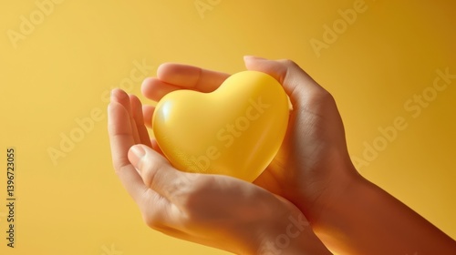 The yellow heart in hands