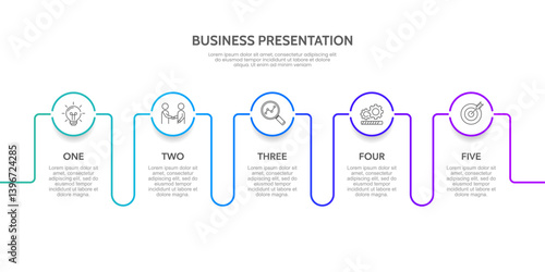 Simple Infographic Business Presentation. 5 Steps to Success. Plan, Information, Workflow and Strategy. Vector illustration.