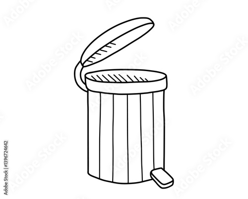 Trash can hand drawn in doodle style. Vector line art illustration.