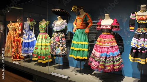 Historical Mexican Dresses in Museum Glass Display