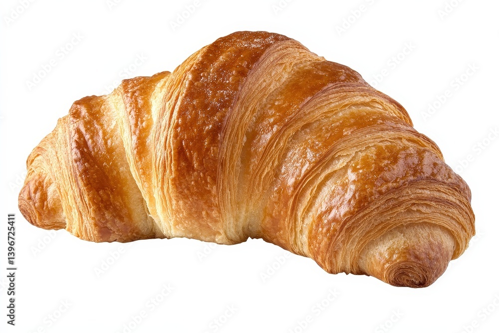 A single freshly baked croissant isolated on a white background A single freshly baked croissant isolated on a white background