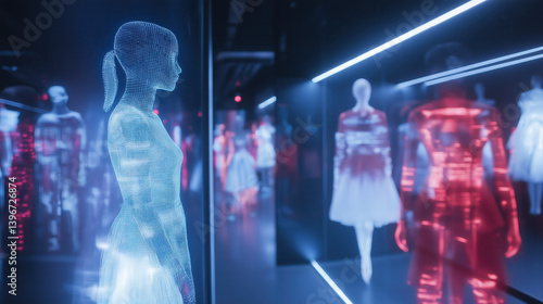 futuristic shopping mall provides AI assisted fashion recommendations, atmosphere feels advanced and innovative, offering glimpse into retail future
