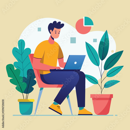 man working with her laptop vector