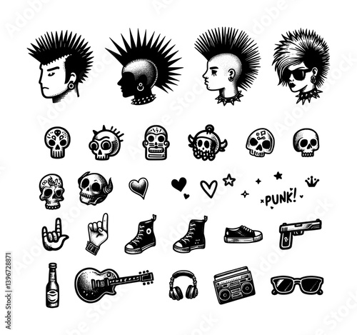 vector set doodle icons - punk theme (artwork 1)