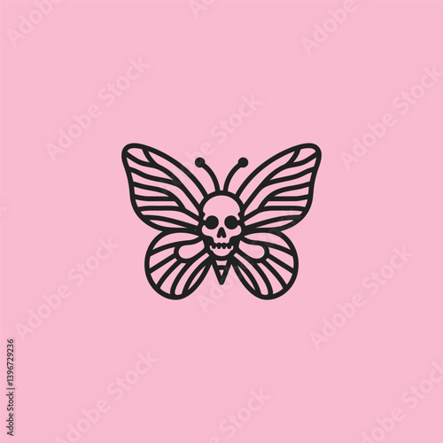 Butterfly and Skull Logo – Unique blend of butterfly and skull in minimal line art.