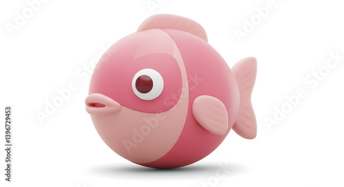 Cute stylized pink fish illustration rendered in 3D for whimsical design projects