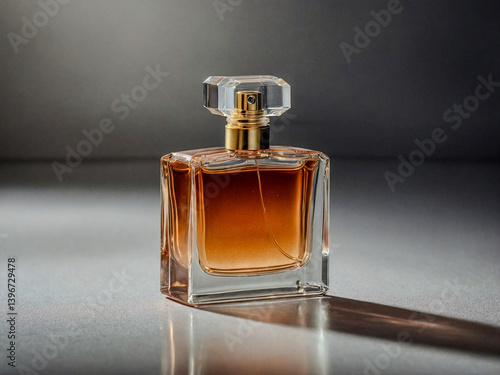 Bottle of perfume on a soft backdrop.
