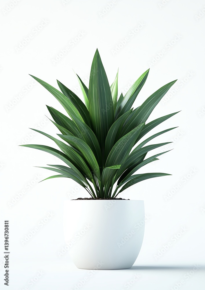Potted Plant with Long Green Leaves in Minimal White Pot Potted Plant with Long Green Leaves in Minimal White Pot