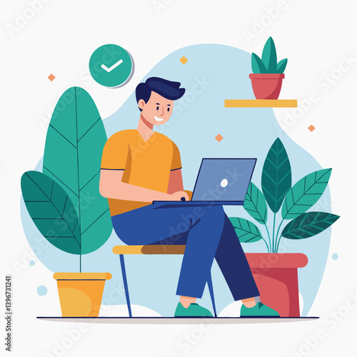 man working with her laptop vector
