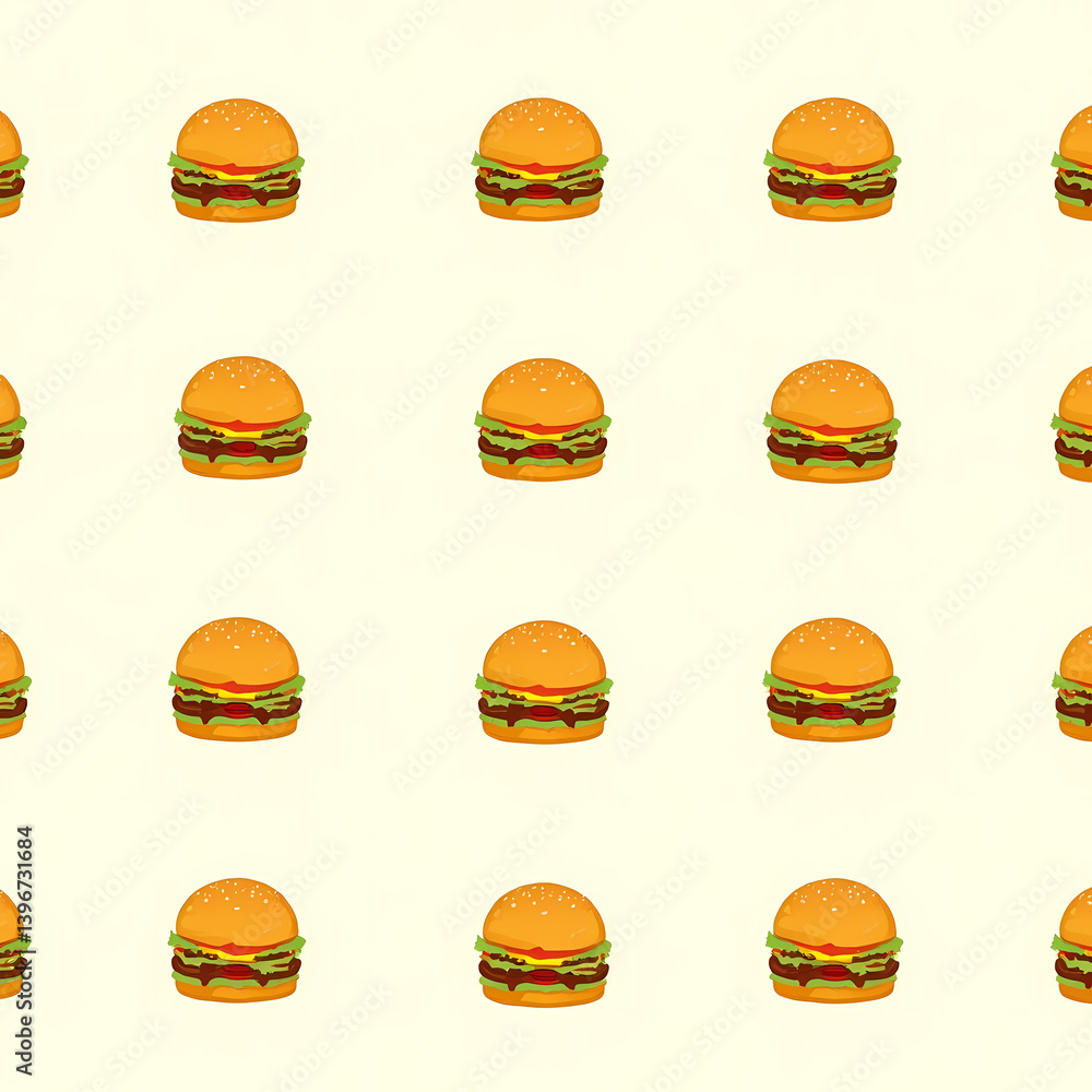 Fototapeta premium Cute hamburger pattern on cream background
