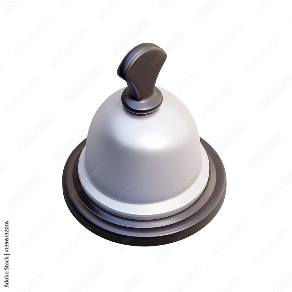 A detailed, light gray, metal hotel bell for summoning assistance. A detailed, light gray, metal hotel bell for summoning assistance.