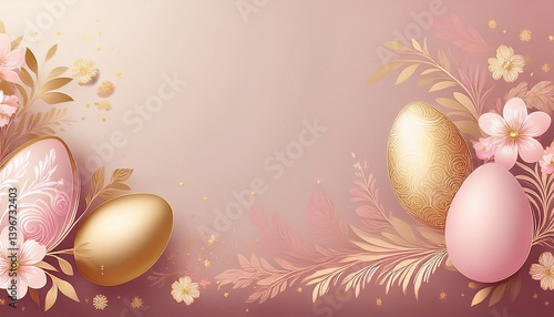 easter background with eggs and flowers