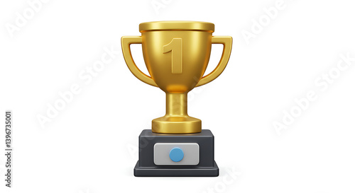 Golden trophy cup signifying first place, standing out against a blank canvas