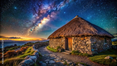 Isle of Arran Iron Age Hut Night Photography:  Scottish Highlands Ancient Village Dark Sky Starry Night