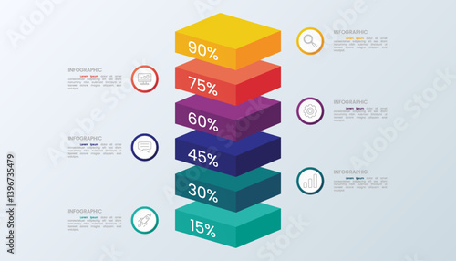 3D Layered Infographic Showing Percentage Status for Presentation