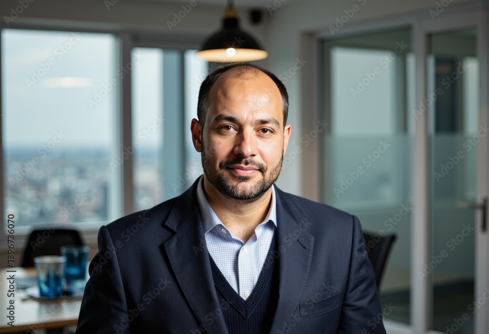 Confident businessman posing in modern office setting Confident businessman posing in modern office setting