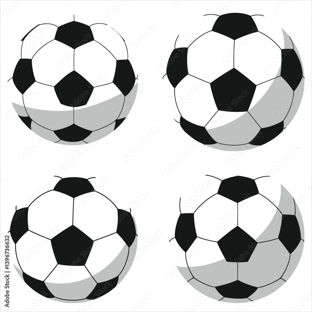 Obraz premium Animated football collection, showing ball at various angles on white backdrop