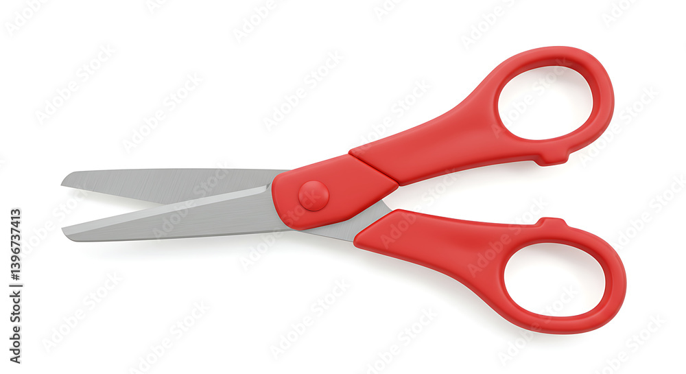 A Sharp Red Scissors with Steel Blades Ready for Cutting and Precision Works A Sharp Red Scissors with Steel Blades Ready for Cutting and Precision Works