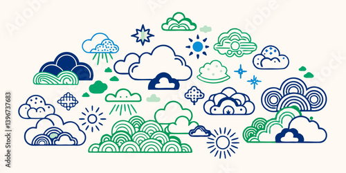 A vector illustration set of  tree icons depicts holiday climate with a design of winter sky elements