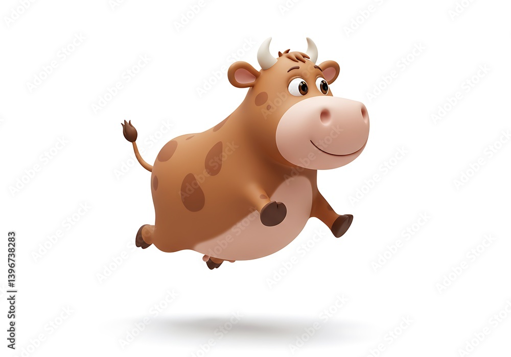 Cartoon Cow Jumping Joyfully Isolated on White Background for Children's Content Cartoon Cow Jumping Joyfully Isolated on White Background for Children's Content
