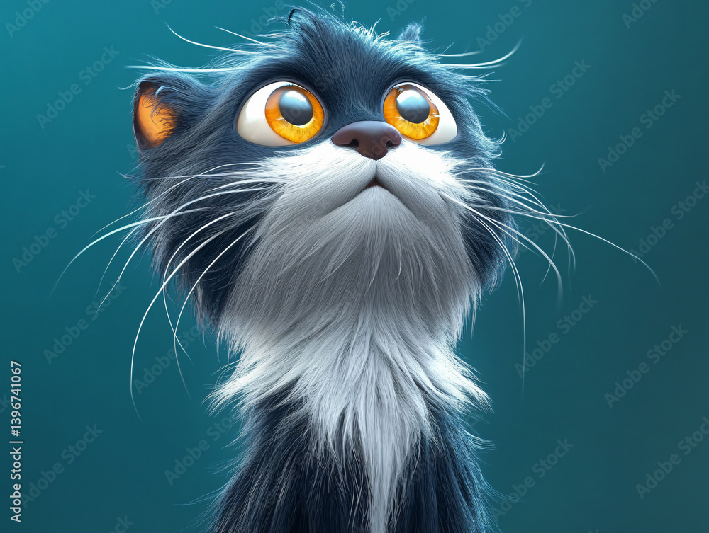 Fototapeta premium Cute Cartoon Cat Illustration: Vibrant and Whimsical Digital Art for Pet Lovers