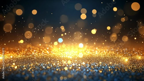 Wallpaper Mural Celebratory golden glitter cascades against a deep blue background with soft, out-of-focus bokeh lights creating a festive atmosphere. Torontodigital.ca