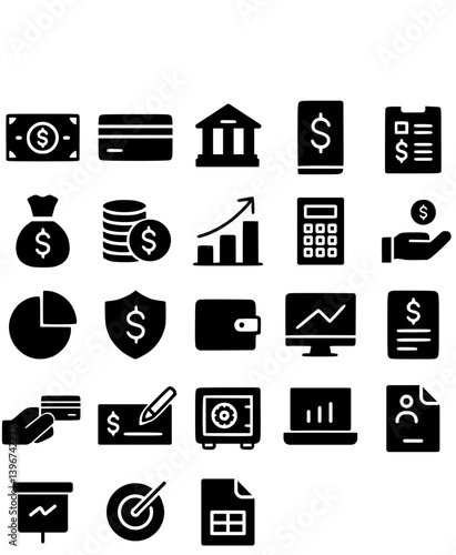 business and finance icons set black fill vector 