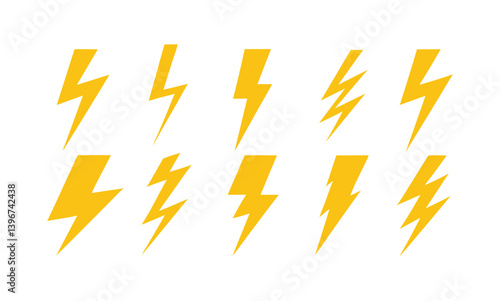 Set of Lightning Bolt Icons – Electric Energy Thunderbolt Symbols.